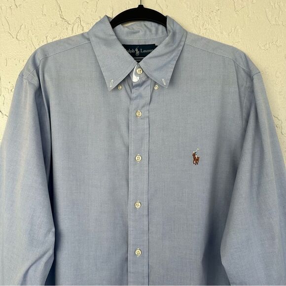 RALPH LAUREN Shirt Men Size 16.5 x 32/33 Blue Pony Logo Office Work Classic Fit - Picture 2 of 10